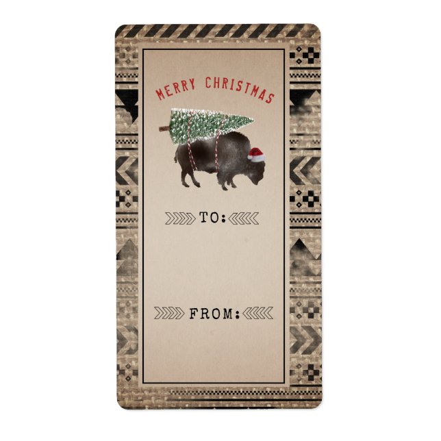 Merry Christmas Tree Buffalo Burlap To From Gift  Label (Front)