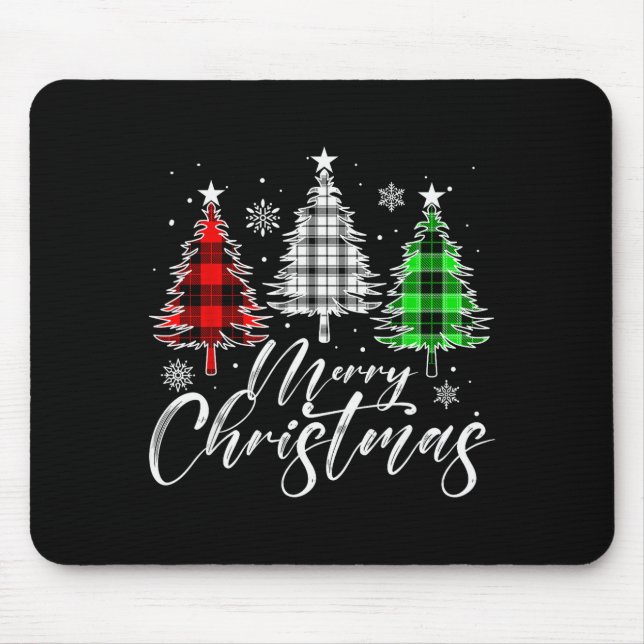 Merry Christmas Tree Buffalo Plaid Red White Green Mouse Pad (Front)