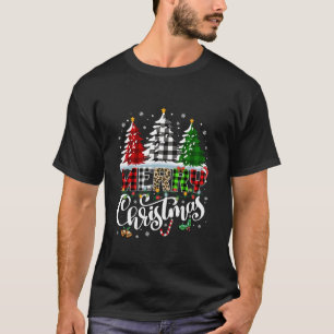 Merry Christmas Tree Buffalo Plaid Red White Green T-Shirt