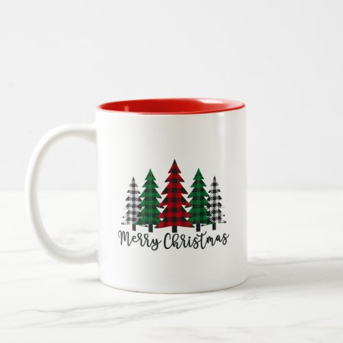 Merry Christmas Tree Buffalo Plaid Red White Green Two_Tone Coffee Mug