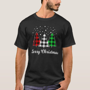 Merry Christmas Tree Buffalo Plaid Red Xmas Light T-Shirt