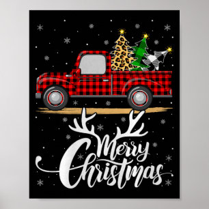 Merry Christmas Tree Buffalo Plaid Truck Family Gr Poster