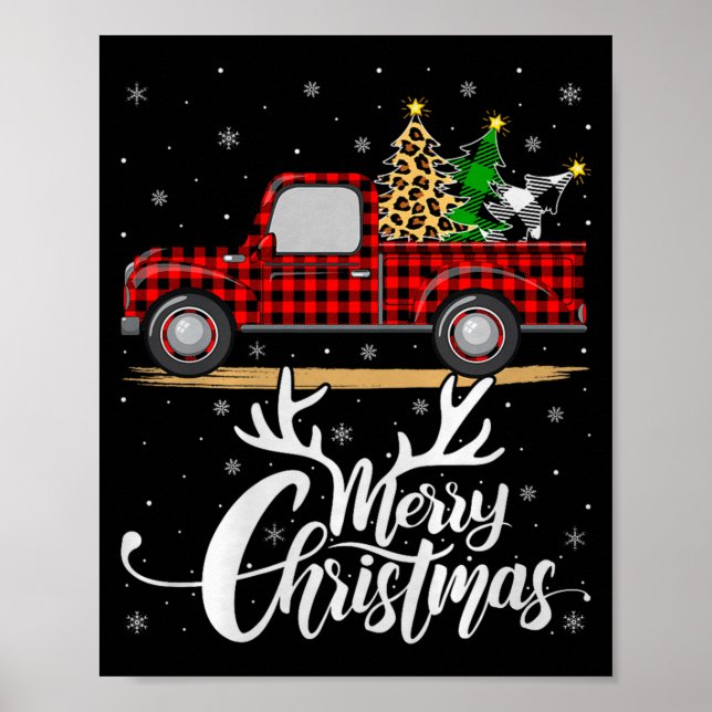 Merry Christmas Tree Buffalo Plaid Truck Family Gr Poster (Front)