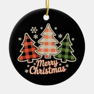 Merry Christmas Tree Buffalo Plaid Xmas Holiday Ceramic Ornament