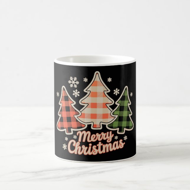 Merry Christmas Tree Buffalo Plaid Xmas Holiday Coffee Mug (Center)