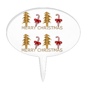 Merry Christmas Tree Candy red gold Cake Topper