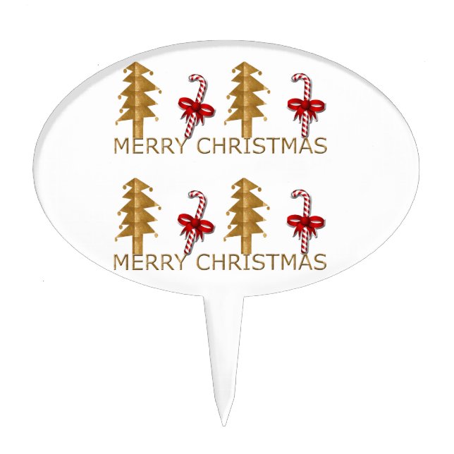 Merry Christmas Tree Candy red gold Cake Topper (Front)