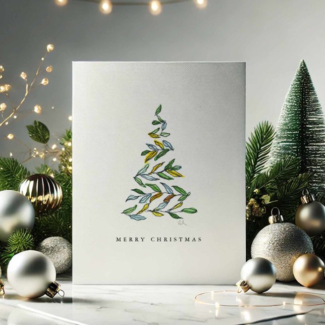 Merry Christmas Tree Cards  (Modern Christmas cards watercolor minimalistic tree art by Victoria Grigaliunas Do Tell A Belle)