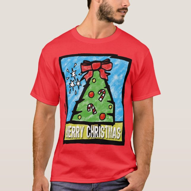 Merry Christmas Tree Cartoon Style T-Shirt (Front)