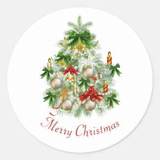 Merry Christmas Tree Classic Round Sticker