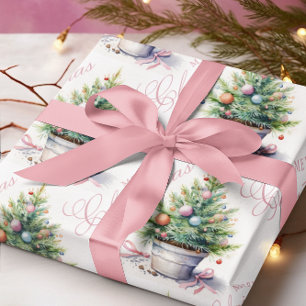 Merry Christmas Tree Colorful Ornaments Wrapping Paper