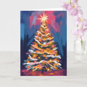 Merry Christmas Tree Colorful Watercolor Card