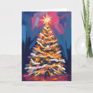 Merry Christmas Tree Colorful Watercolor Holiday Card