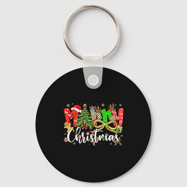 Merry Christmas Tree Coquette Bow Xmas Holiday Gir Keychain (Front)
