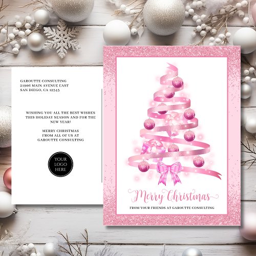 Merry Christmas Tree Corporate Logo Holiday Postcard