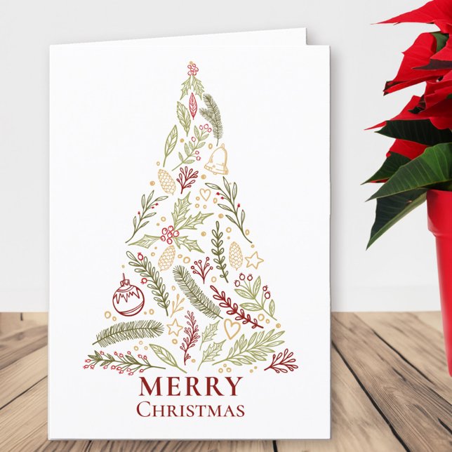 Merry Christmas Tree Country Pine and Holly Holiday Card (Merry Christmas card with stylized christmas tree)