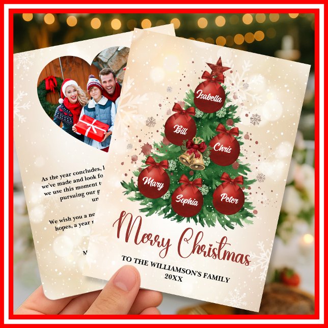 Merry Christmas Tree Custom GIFT Family Name Holiday Card (Creator Uploaded)