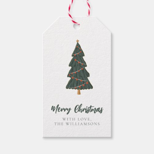 Merry Christmas Tree Custom Greeting and Name Gift Tags