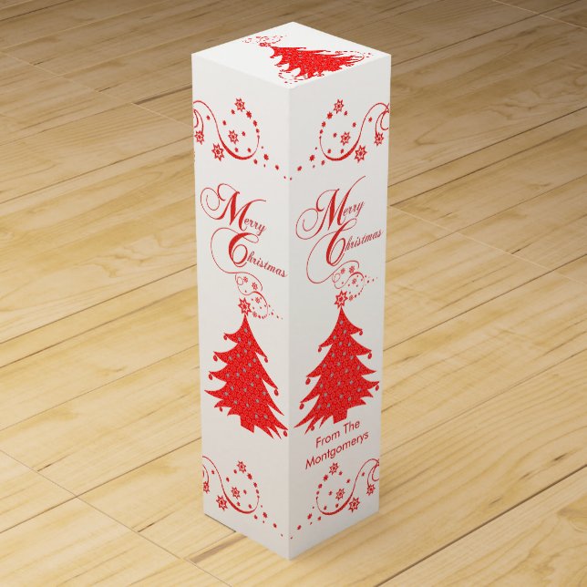 Merry Christmas Tree Custom Name Wine Box (Front)