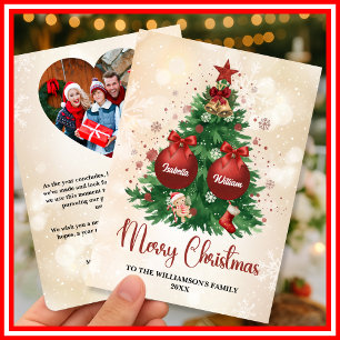 Merry Christmas Tree Custom PHOTO Family Name Holiday Card
