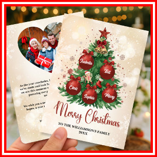Merry Christmas Tree Custom PHOTO Family Name Holiday Card