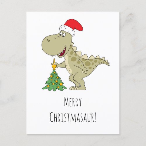 Merry Christmas Tree Cute Dinosaur Santa Hat Holiday Postcard