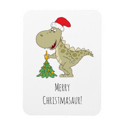 Merry Christmas Tree Cute Dinosaur Santa Hat Magnet