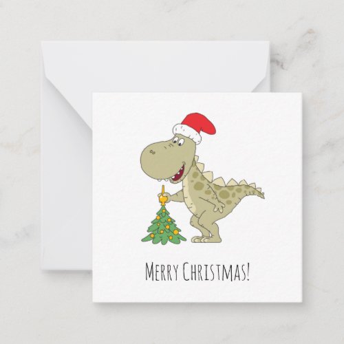 Merry Christmas Tree Cute Dinosaur Santa Hat  Note Card