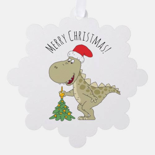 Merry Christmas Tree Cute Dinosaur Santa Hat Ornament Card