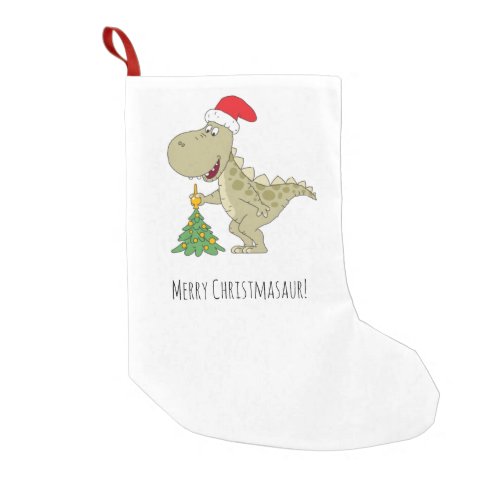 Merry Christmas Tree Cute Dinosaur Santa Hat  Small Christmas Stocking