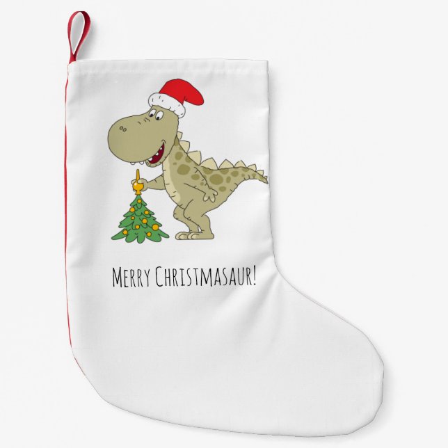 Merry Christmas Tree Cute Dinosaur Santa Hat  Small Christmas Stocking (Front)