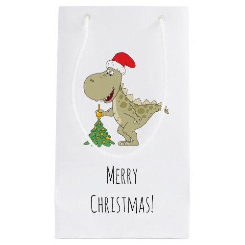 Merry Christmas Tree Cute Dinosaur Santa Hat Small Gift Bag
