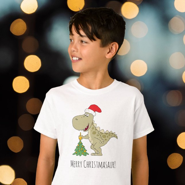 Merry Christmas Tree Cute Dinosaur Santa Hat T-Shirt (Creator Uploaded)