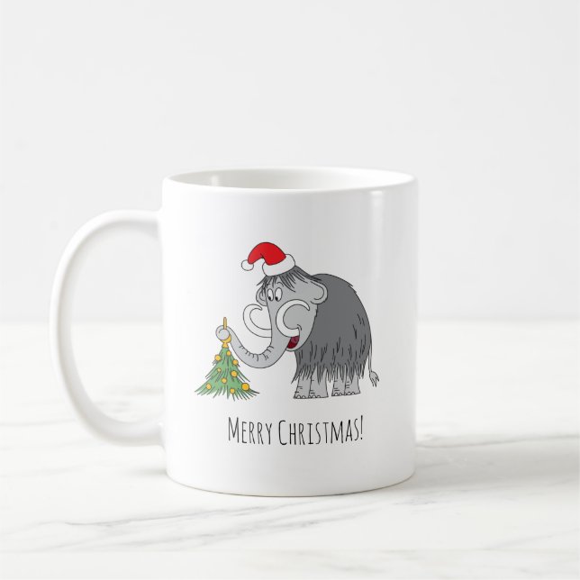 Merry Christmas Tree Cute Mammoth Santa Hat Coffee Mug (Left)
