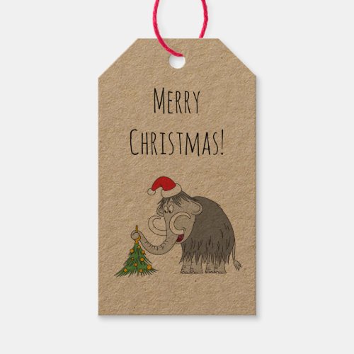 Merry Christmas Tree Cute Mammoth Santa Hat Gift Tags