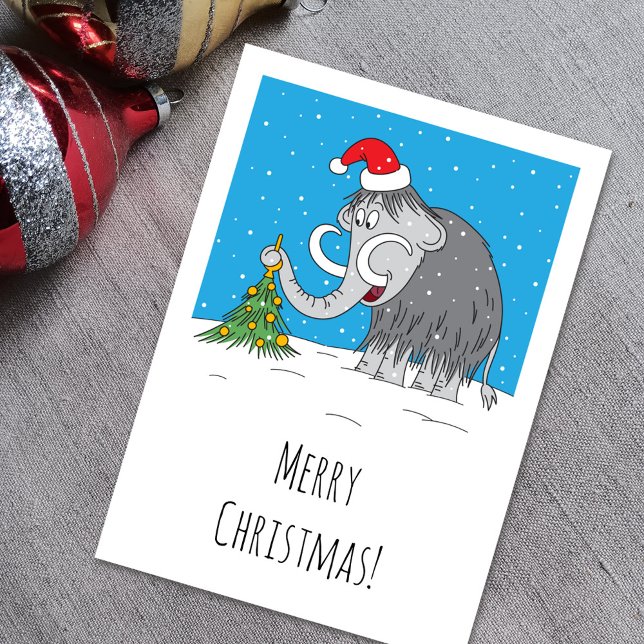 Merry Christmas Tree Cute Mammoth Santa Hat Holiday Card (Creator Uploaded)