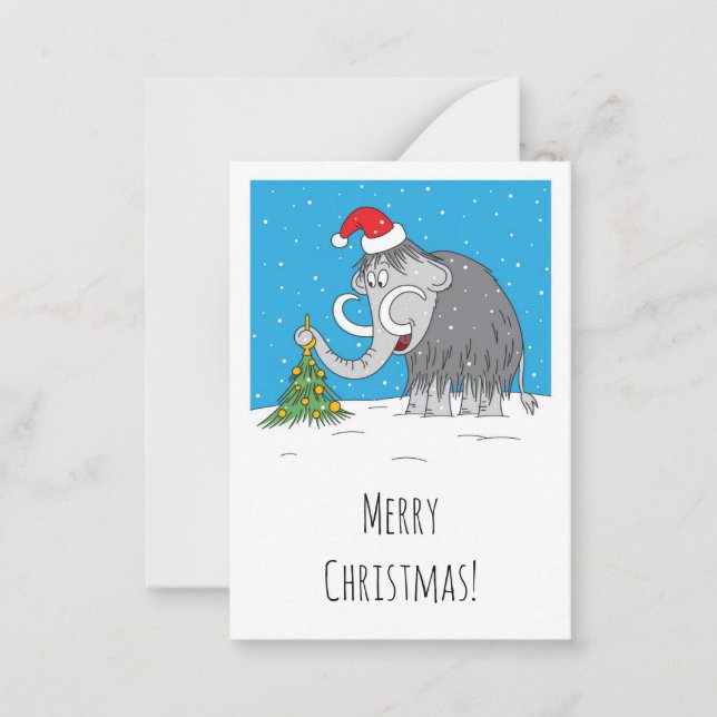 Merry Christmas Tree Cute Mammoth Santa Hat Note Card (Front)