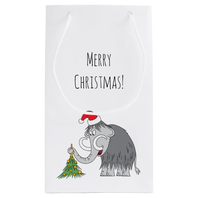 Merry Christmas Tree Cute Mammoth Santa Hat Small  Gift Bag (Back)