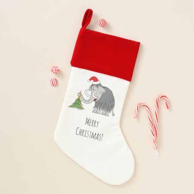 Merry Christmas Tree Cute Mammoth Santa Hat Stocking (Front)