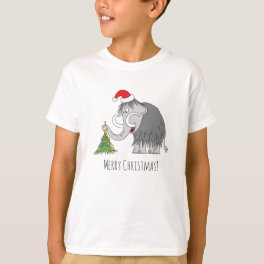 Merry Christmas Tree Cute Mammoth Santa Hat T-Shirt