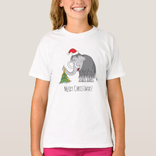 Merry Christmas Tree Cute Mammoth Santa Hat T-Shirt