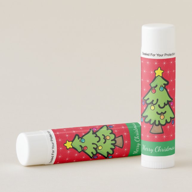 Merry Christmas Tree Cute Ornament Personalized Lip Balm (Front)