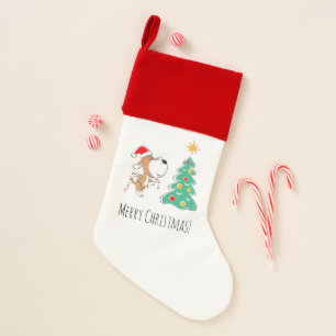 Merry Christmas Tree Cute Puppy Dog Santa Hat Stocking