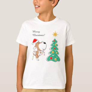 Merry Christmas Tree Cute Puppy Dog Santa Hat T-Sh T-Shirt