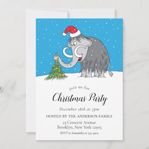 Merry Christmas Tree Cute Santa Hat Mammoth Party Invitation