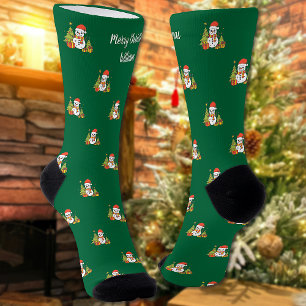 Merry Christmas Tree Cute Snowman Personalized Socks