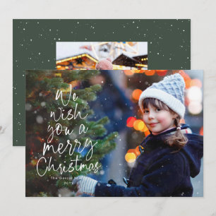 Merry Christmas tree cute type green two photo Holiday Card
