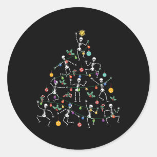 Merry Christmas Tree Dancing Skeleton Funny Hallow Classic Round Sticker