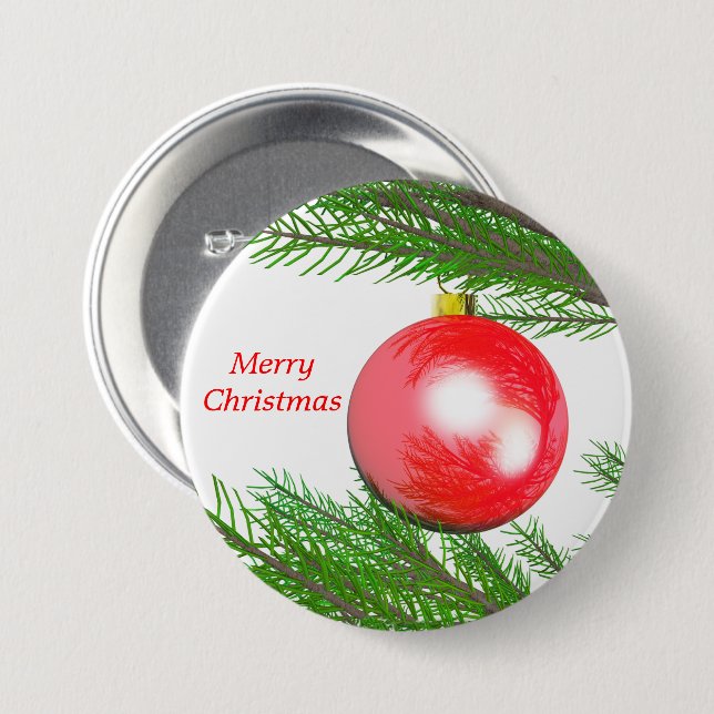 Merry Christmas Tree Decoration Pinback Button (Front & Back)