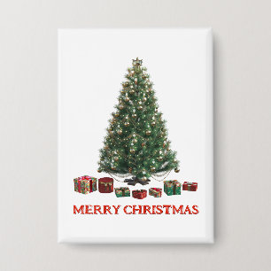 Merry Christmas. Tree (design 1) with gifts Button